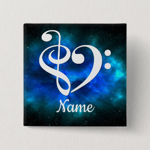 Treble Clef Bass Clef Heart Blue Nebula Customised 15 Cm Square Badge