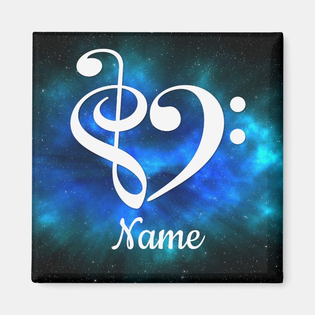 Treble Clef Bass Clef Heart Blue Nebula Customised Magnet (Front)