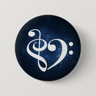 Treble Clef Bass Clef Heart Dark Blue Nebula 6 Cm Round Badge