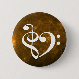 Treble Clef Bass Clef Heart Flaming Gold Nebula 6 Cm Round Badge