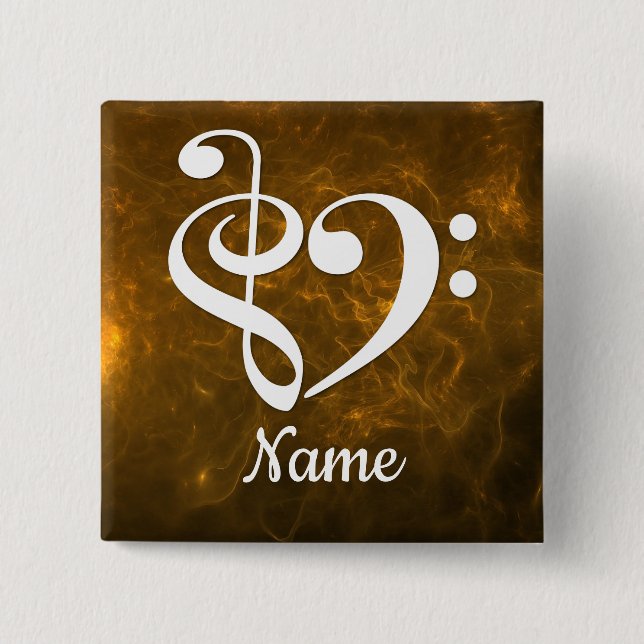 Treble Clef Bass Clef Heart Gold Nebula Customised 15 Cm Square Badge (Front)