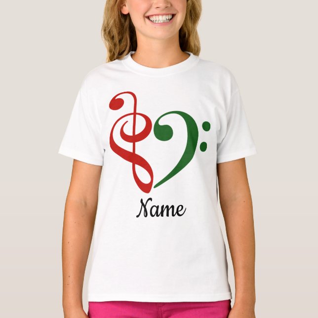 Treble Clef Bass Clef Heart Holiday Customised T-Shirt (Front)