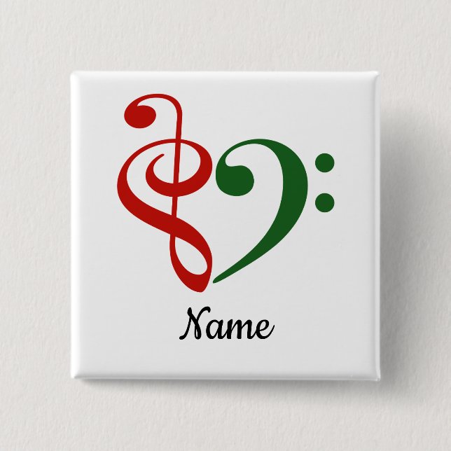 Treble Clef Bass Clef Heart Music Lover Customised 15 Cm Square Badge (Front)