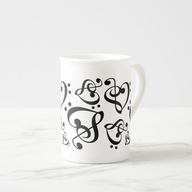 Treble Clef Bass Clef Heart Music Notes Bone China Mug (Front Right)