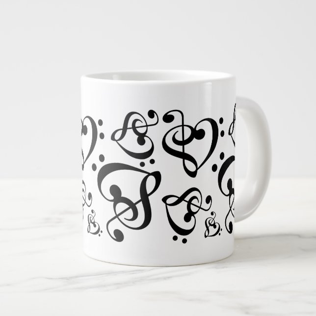 Treble Clef Bass Clef Heart Music Notes Mug (Front Right)