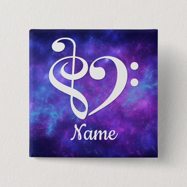 Treble Clef Bass Clef Heart Nebula Customised 15 Cm Square Badge (Front)