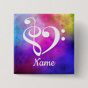 Treble Clef Bass Clef Heart Pink Nebula Customised 15 Cm Square Badge