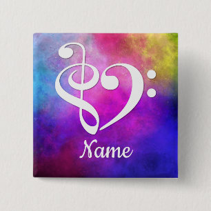 Treble Clef Bass Clef Heart Pink Nebula Customized 15 Cm Square Badge