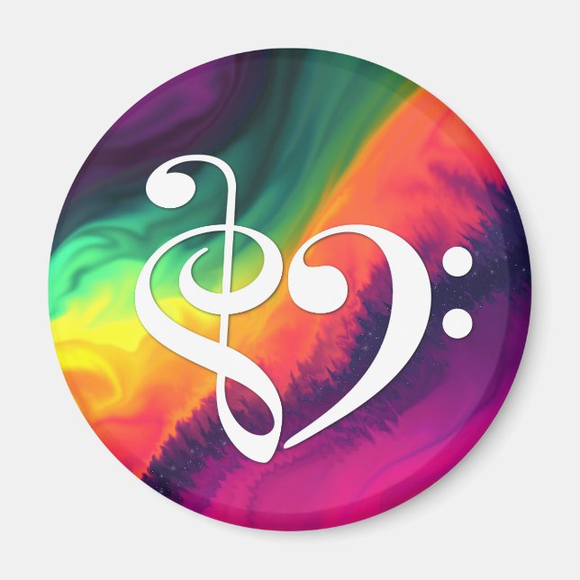 Treble Clef Bass Clef Heart Rainbow Waves Nebula Magnet (Front)