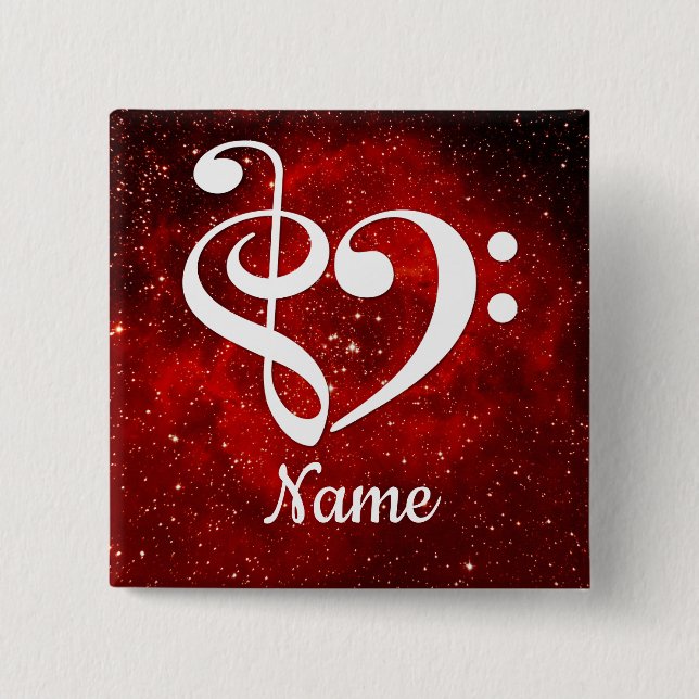 Treble Clef Bass Clef Heart Red Nebula Customised 15 Cm Square Badge (Front)