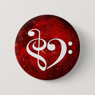 Treble Clef Bass Clef Heart Red Rosette Nebula 6 Cm Round Badge