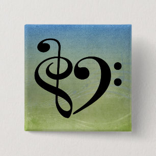 Treble Clef Bass Clef Heart Vintage Sheet Music 15 Cm Square Badge