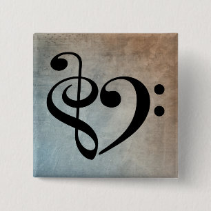 Treble Clef Bass Clef Heart Vintage Sheet Music 15 Cm Square Badge