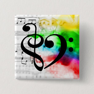 Treble Clef Bass Clef Heart Vintage Sheet Music 15 Cm Square Badge