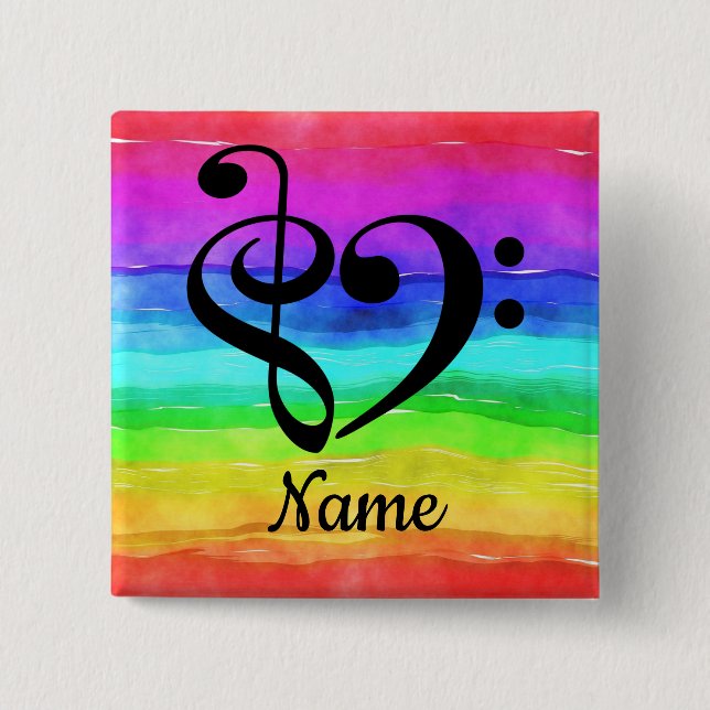 Treble Clef Bass Clef Music Heart Customised 15 Cm Square Badge (Front)