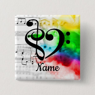 Treble Clef Bass Clef Music Heart Customised 15 Cm Square Badge