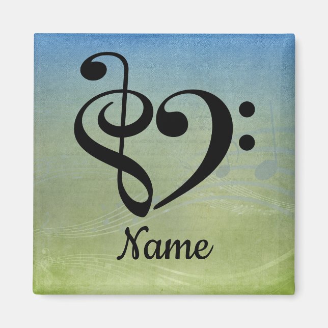 Treble Clef Bass Clef Music Heart Customised Magnet (Front)