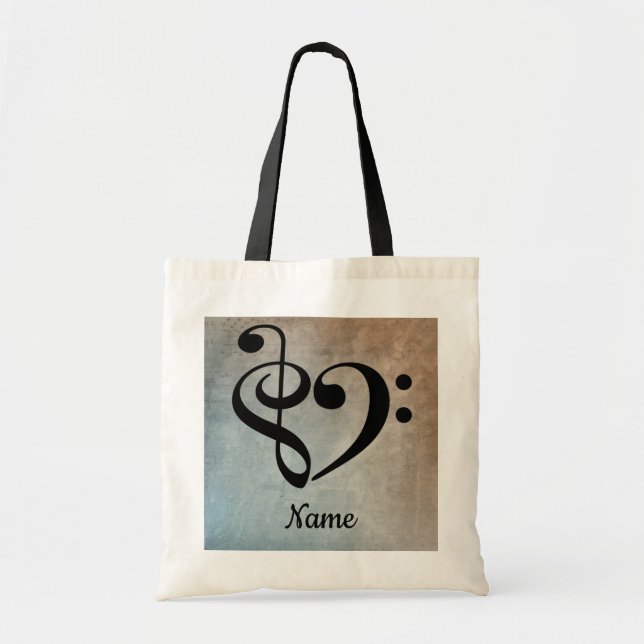 Treble Clef Bass Clef Music Heart Customised Tote Bag (Front)