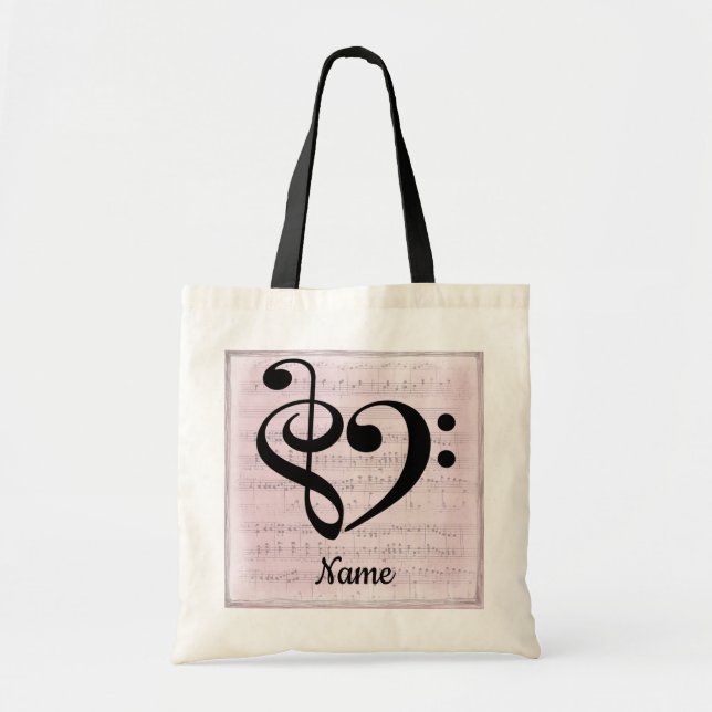 Treble Clef Bass Clef Music Heart Customised Tote Bag (Front)