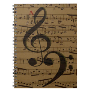 Treble Clef Bass sheet music Spiral Notebook