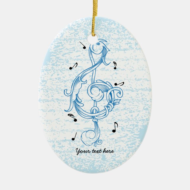 Treble clef blue scrollwork sol note key ceramic tree decoration (Front)