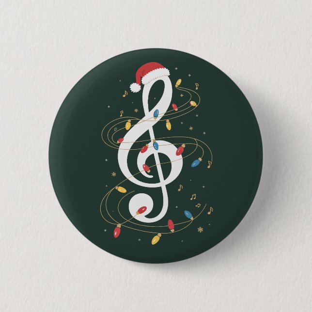 Treble Clef Christmas Lights Music Lover Musician 6 Cm Round Badge (Front)