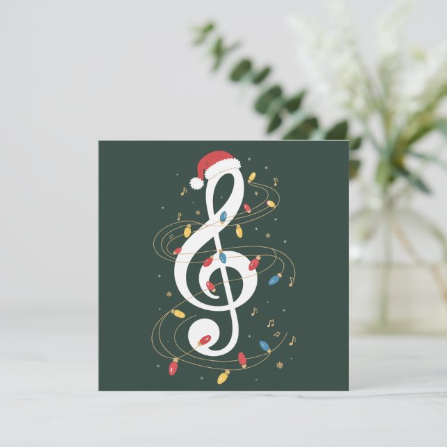Treble Clef Christmas Lights Music Lover Musician Holiday Card (Standing Front)