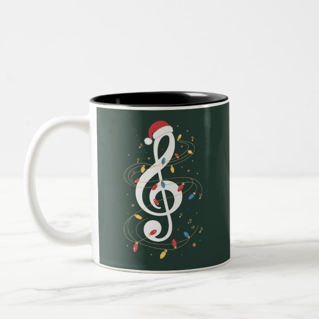 Treble Clef Christmas Lights Music Lover Musician Two-Tone Coffee Mug (Left)