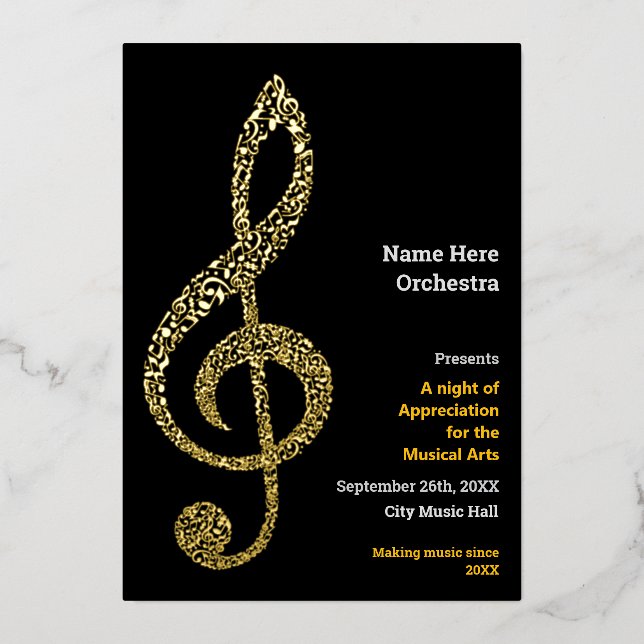 Treble clef Elegant Minimal Gold Music Notes Text (Front)