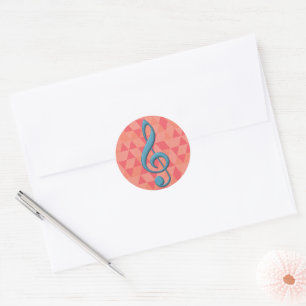 Treble Clef Geometric Triangles Teal and Pinks Classic Round Sticker