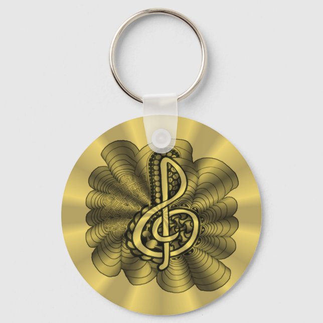 Treble Clef Gold Metallic Customisable Key Ring (Front)