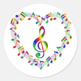 Treble Clef Inside Heart of Music Notes Classic Round Sticker