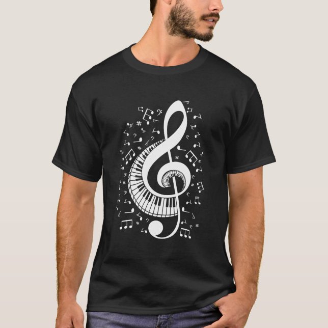 Treble Clef Keyboard Piano Player Pianist Classica T-Shirt (Front)