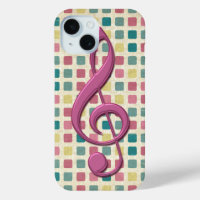 Treble Clef Mosaic Pattern Pink and Teal