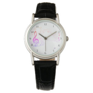 *~* Treble Clef Music Note Colourful Leather Watch
