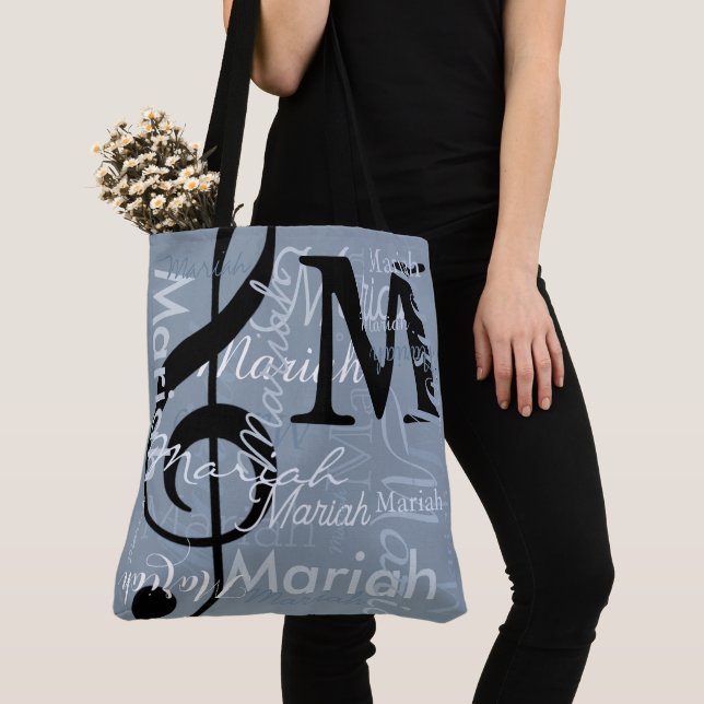 Treble Clef Music Note Dusty Blue Colour Names Tote Bag (Close Up)