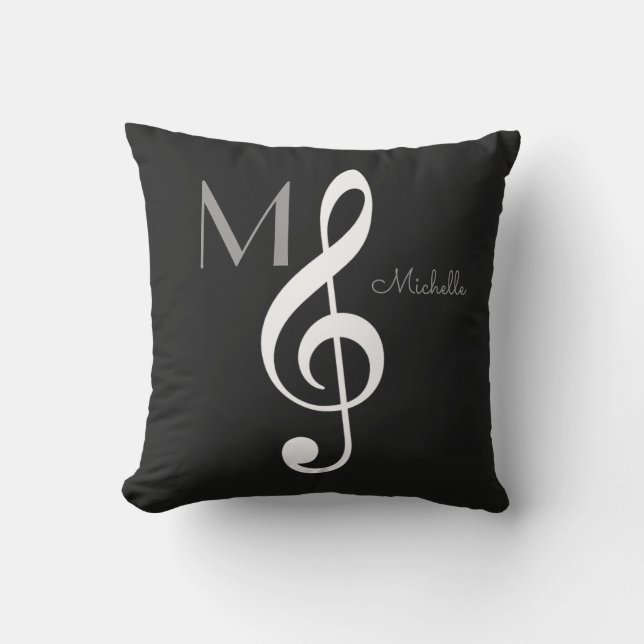 treble clef music note monogram black outdoor cushion (Front)