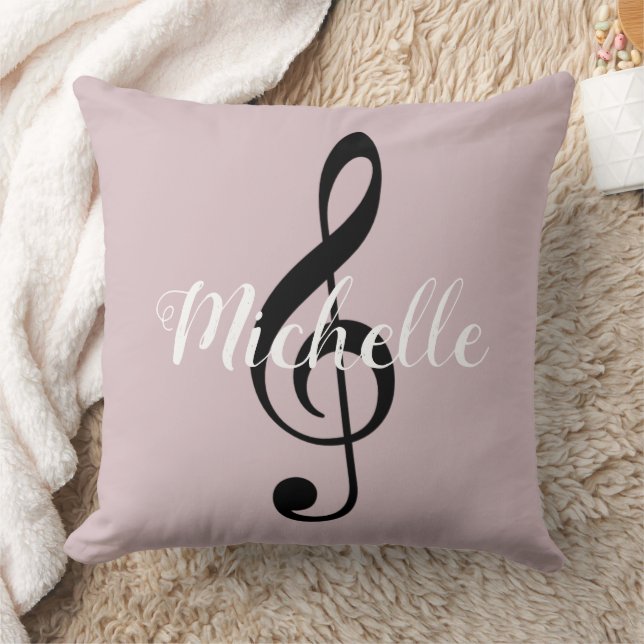 Treble Clef Music Note Monogram Name Initial pink Cushion (Blanket)