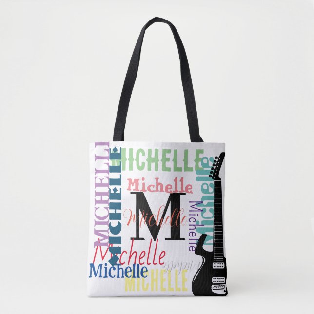 treble clef music note monogram with colour names  tote bag (Front)
