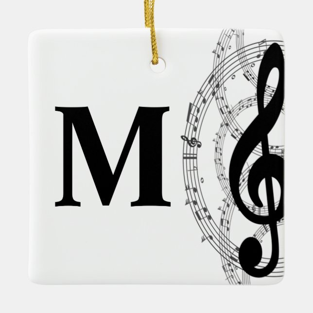 treble clef music note musician monogram  ceramic ornament (Front)