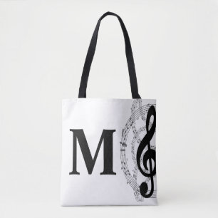 treble clef music note musician monogram tote bag