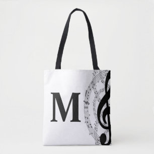 treble clef music note musician monogram  tote bag