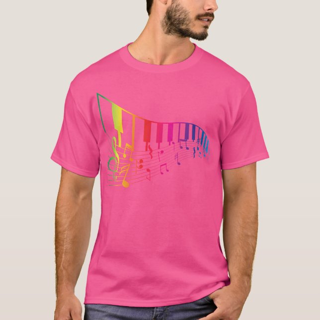 Treble Clef Music Notes Gift Colourful Piano T-Shirt (Front)