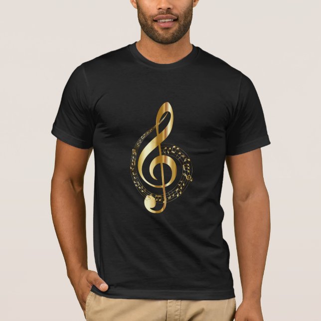 Treble Clef Music Notes in Gold T-Shirt (Front)