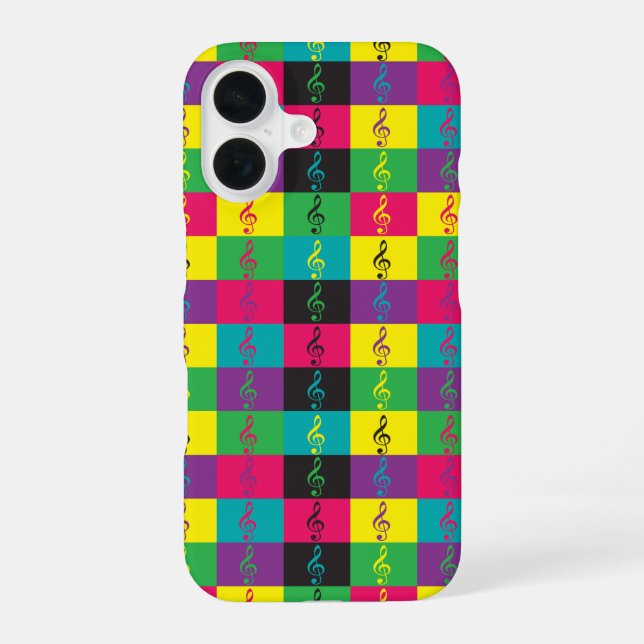 Treble Clef Music Pattern Bright iPhone 16 Case (Back)
