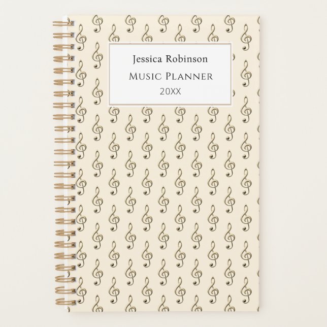 Treble Clef Music Symbol Pattern Stylish Cream Planner (Front)