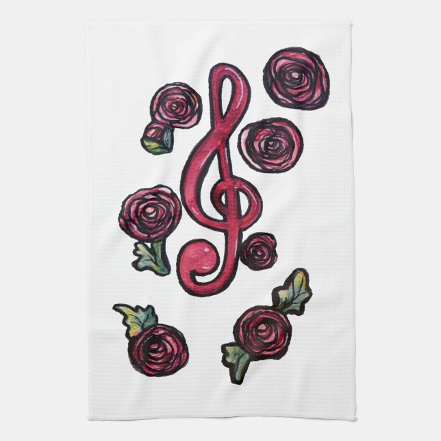 Treble Clef Music teacher Art                      Tea Towel (Vertical)