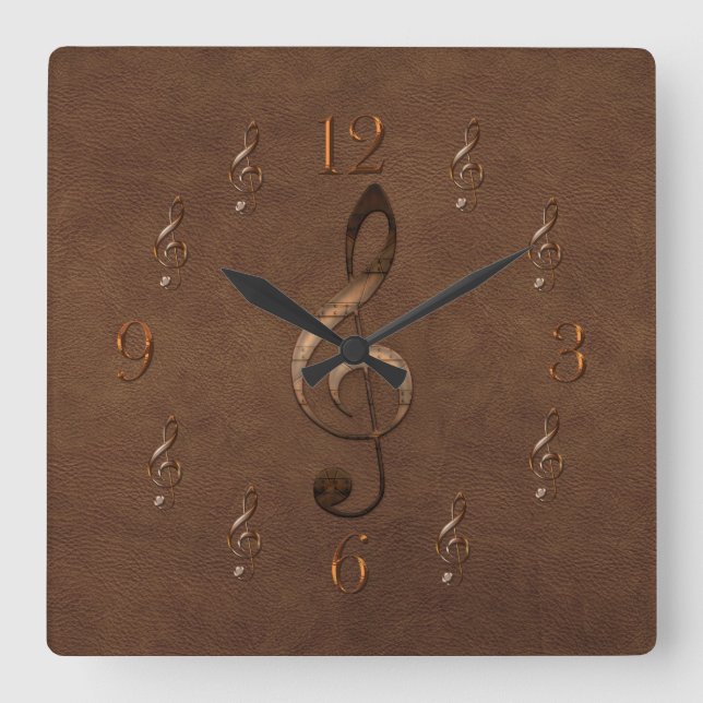 Treble Clef Music-themed Faux Leather Wall Clock (Front)