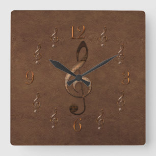 Treble Clef Music-themed Faux Leather Wall Clock