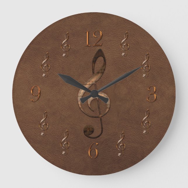 Treble Clef Music-themed Faux Leather Wall Clock (Front)